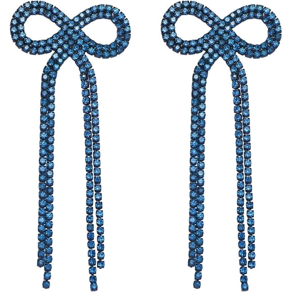 Women's rhinestone earrings, sparkling blue pendant earrings, women's long chandelier earrings, tassel lightweight stud earrings, cubic zirconia (KE001S-W)