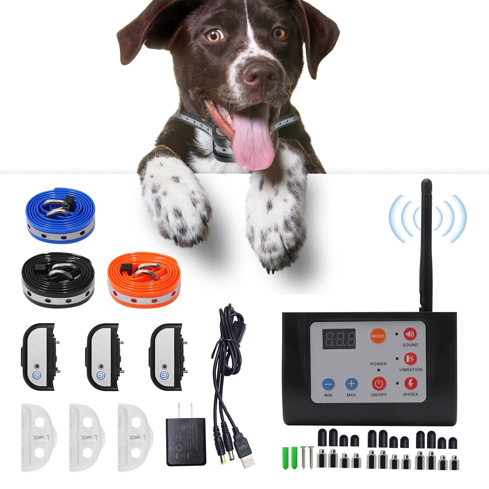Electric Wireless Dog Fence with 3 Rechargeable Training Collars, 70