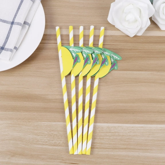 GOOHOCHY 25pcs Disposable Straws Lemon Honeycomb Ball Drinking Straws Fruits Design Drinking Pipettes for Coffee Tea