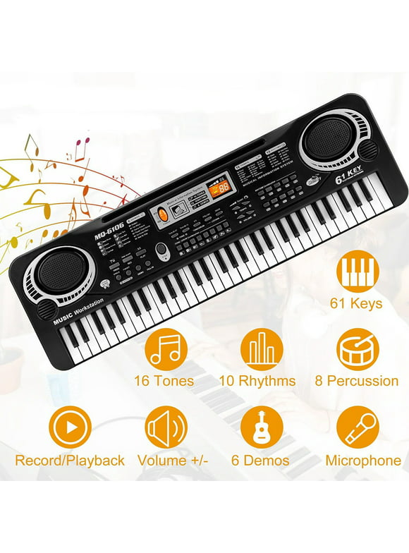 61 Keys Keyboard Piano, Portable Music Electronic Keyboards with Microphone and Power Adapter