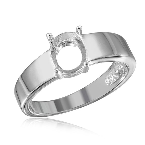 Sterling Silver 925 Rhodium Plated Band Slanted Mounting Ring Jewelry Female Male Unisex Size 8