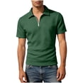 thumbnail image 2 of BRGZLK Men's Zipper Polo Shirts Summer Trendy Short Sleeve Soild Color Texture Tees Casual Classic Fit Knit Turn-Down Collar Golf Top Shirt Army Green S, 2 of 6