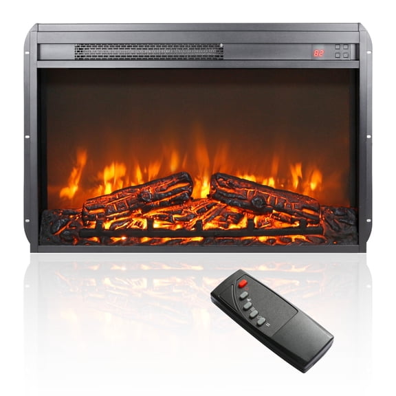 23“ electric fireplace insert, ultra thin heater with log set & realistic flame, remote control with timer, overheating protection