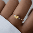 thumbnail image 2 of Cushion Cut Yellow Topaz & Diamond Ring in 14k Yellow Gold Vermeil - Dianty Thin Ring For Womens, 2 of 4