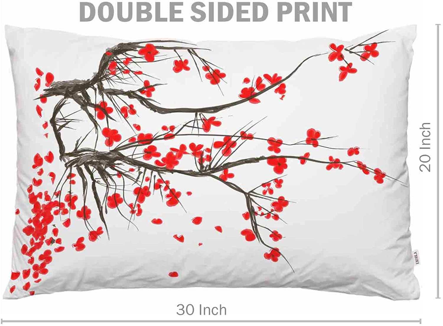 EKOBLA Throw Pillow Cover Japanese Ink Painting Flourishing Flowers Tree Branch Cherry Blossom Spring Art Decor Lumbar Pillow Case Cushion for Sofa Couch Bed Standard Queen Size 20x30 Inch