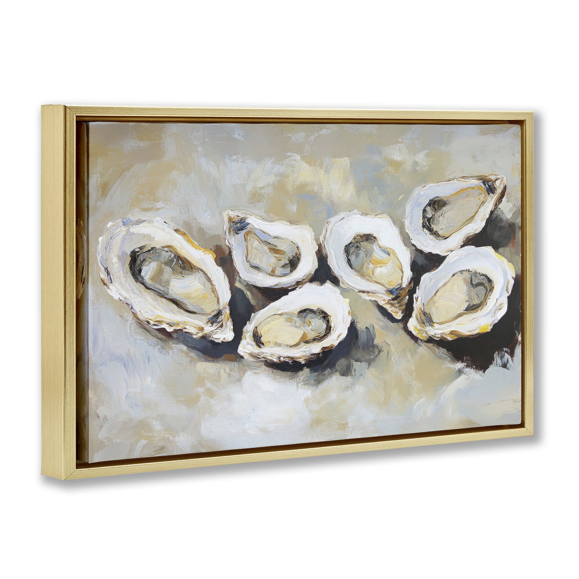 Stupell Industries Line of Oysters in Neutrals Gold Framed Floater Canvas Wall Art, design by Sisi and Seb