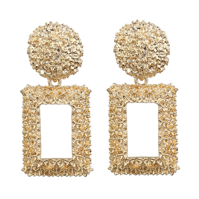 kurtrusly Women Geometric Shape Metal Earring Girl Exaggerated Sqaure Dangling Earring Solid Color Ear Drop Jewelries