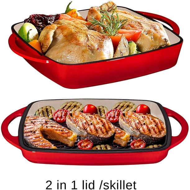 2 in 1 Enameled Cast Iron 11 Inch Square Casserole Baking Pan With