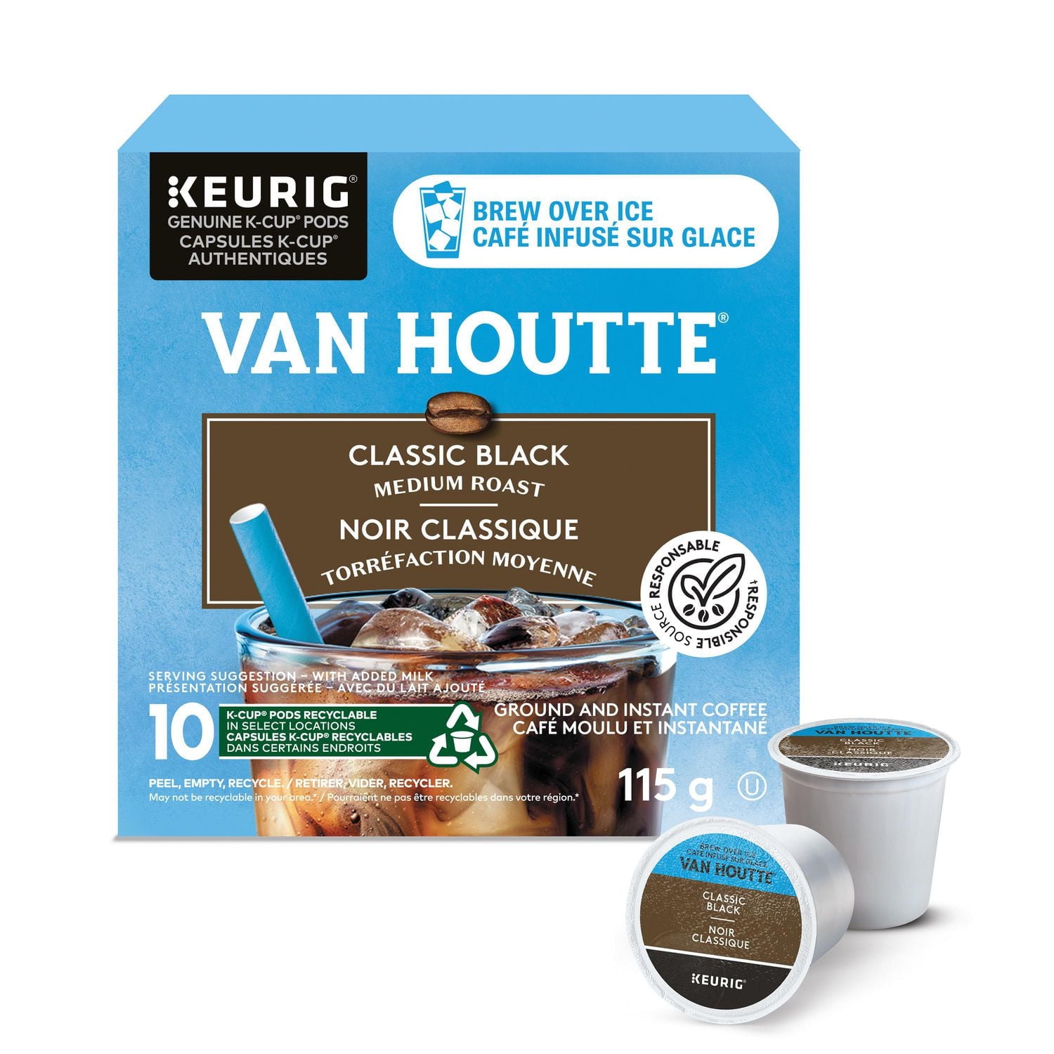 Capsules K-Cup de café infusé sur glace noir classique Van Houtte, torréfaction moyenne, 10 unités 10 unités