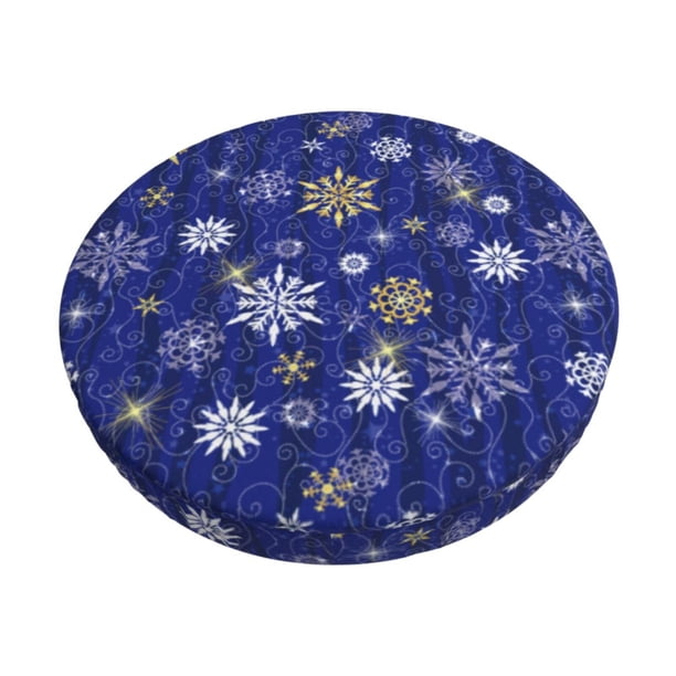 Disketp Golden Snowflakes Royal Blue Funda Redonda para Taburete, Funda de Cojín para Silla de Bar Suave y Elástica-12 inch