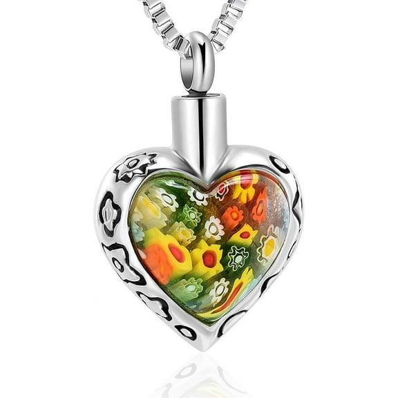 Colorful Murano Design Heart / Teardrop Cremation Urn Necklace for Ashes Memorial Ash Pendant Keepsake Jewelry