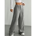 thumbnail image 4 of Women Solid Corduroy Wide Leg Pants Button Front Zipper Straight Pants with Pockets Grey S, 4 of 8
