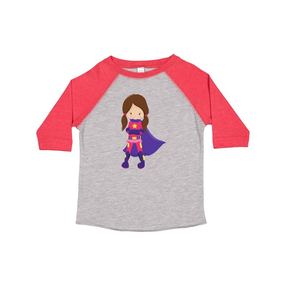 Inktastic Superhero Girl, Brown Hair, Cute Girl, Purple Cape Girls Toddler T-Shirt
