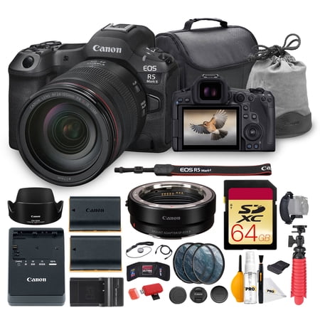 Canon EOS R5 Mark II Mirrorless Camera with 24-105mm f/4L IS USM Lens Bundle | High-Resolution Full-Frame Sensor Dual Pixel AF & 8K Video (6536C012) + Adapter EF-EOS R + 64GB Card + Battery + More