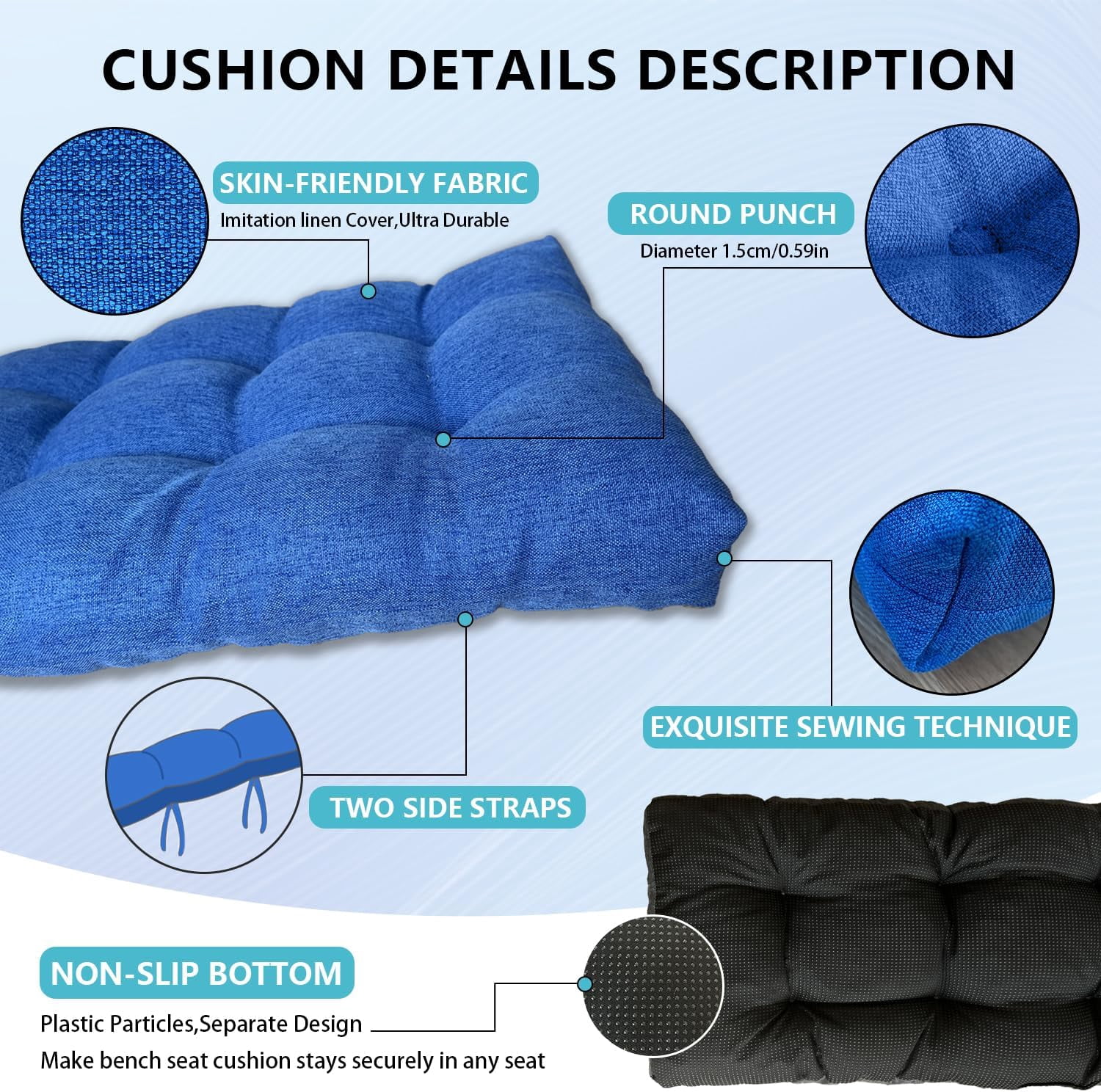 Fusion Bench Cushion 51X20X2.36in Garden Bench Seat Cushion Patio Furniture Cushions Non Slip Tufted with Two Straps for Dining Swing Loveseat Indoor Bench Seat Pads,Color#11 Yellow-Brown