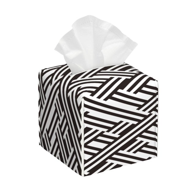 Fotbe Black White Stripes Porta Pañuelos Decorativo de Cuero, Caja Cuadrada Moderna para Pañuelos Faciales, Organizador y Dispensador 5x5x5''