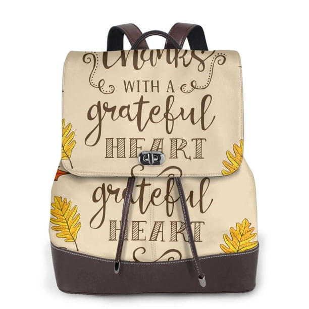 Fotbe Thanksgiving With A Grateful Heart Mochila Bolso con Estampado para Mujer, Mochila Antirrobo de Nylon Impermeable, Bolsa Ligera de Hombro