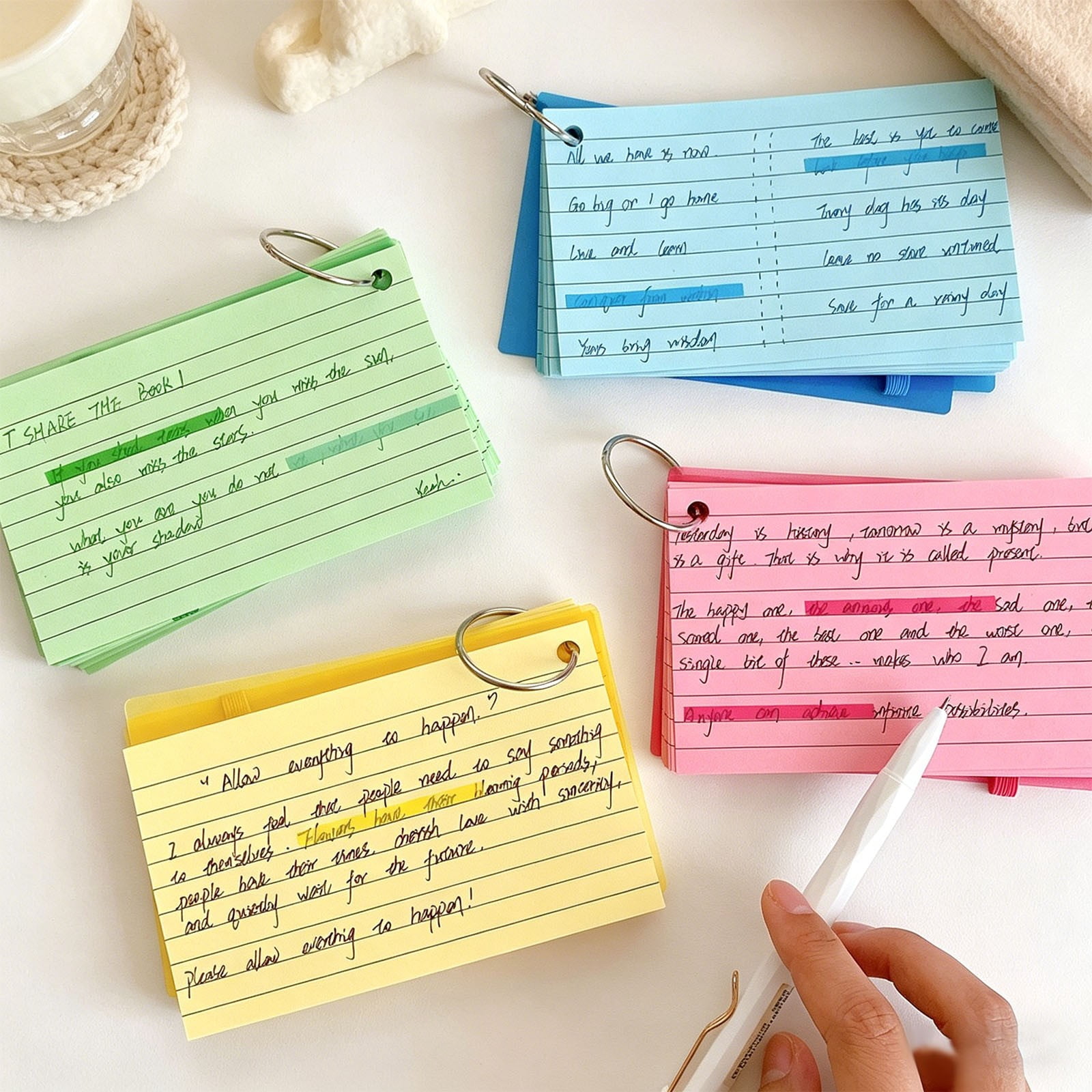 Index Cards 3x5, Flash Cards with Ring, 50 Sheets, Ruled Note Cards, Flash Cards for Studying, 3x5 Note Cards for Office, Home, Classroom, Pink