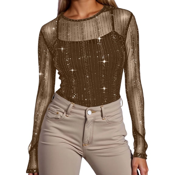 XIYON Womens Tshirt Fashionable Mesh Long Sleeve Top Elegant For Casual And Evening Wear Classic Summer Tees