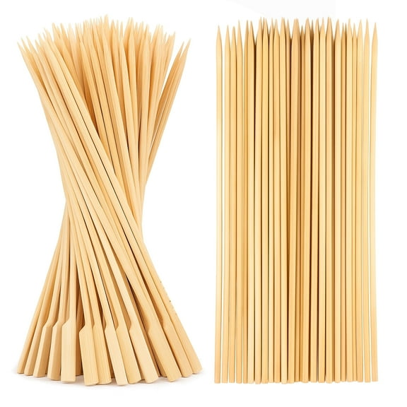 9.8" Bamboo Variety Skewers – 120 Pack – Flat Handle & Straight Wooden BBQ Sticks for Kabobs, Grilling, Appetizers, Fruits & More – Disposable, Durable & Food-Safe