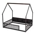 thumbnail image 6 of Full Size House-Shaped Canopy Bed with Roof, Wood Kid's Floor Bed Frame with Storage Shelves, LED Lights & Charging Station, 6 of 10