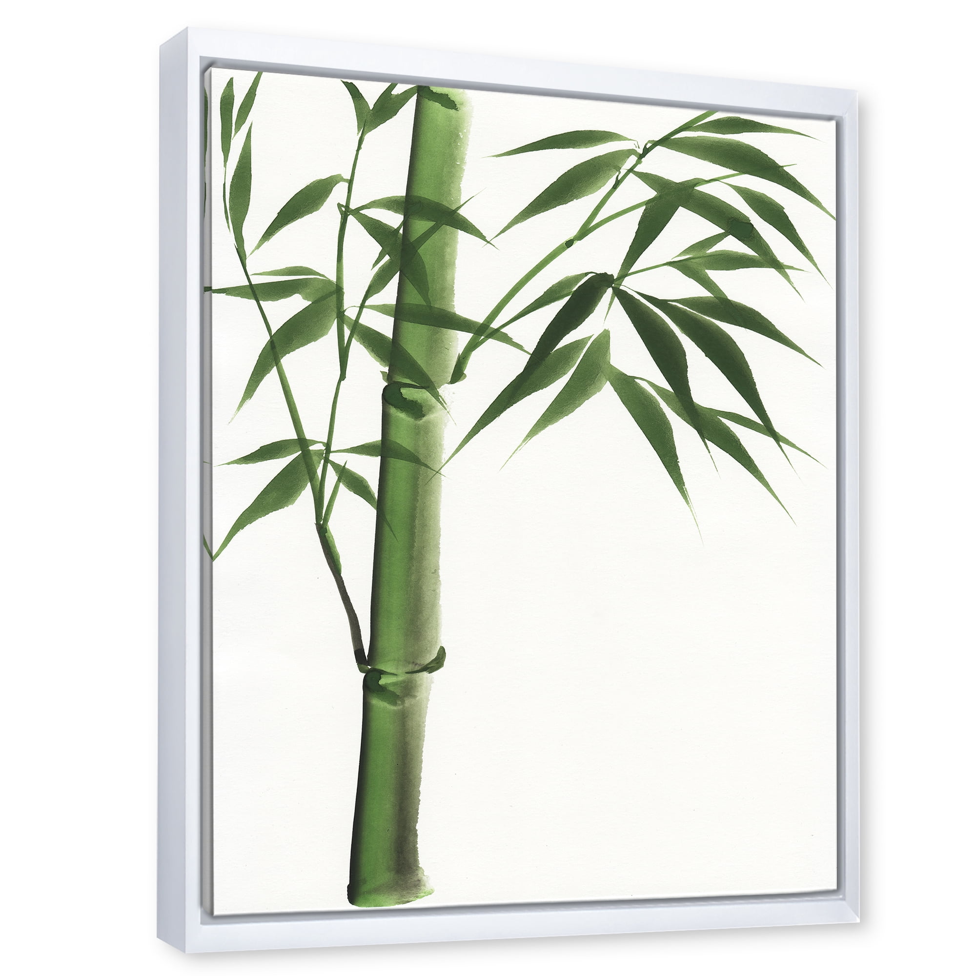 Designart 'Detail Of Dark Green Bamboo On White III' Traditional Framed Canvas Wall Art Print