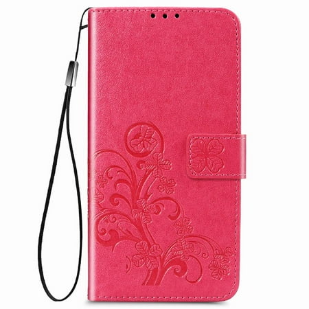 

Case for Samsung Galaxy A12 Flip Cover Exquisite Business Leather Case Short Strap Four Leaf Clover