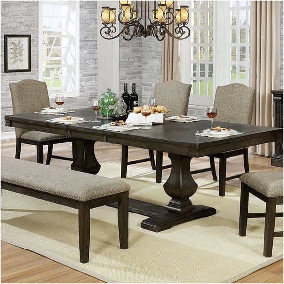 Expandable Dining Table for 8 with Leaf, Espresso Solid Wood Trestle Base Transitional Style