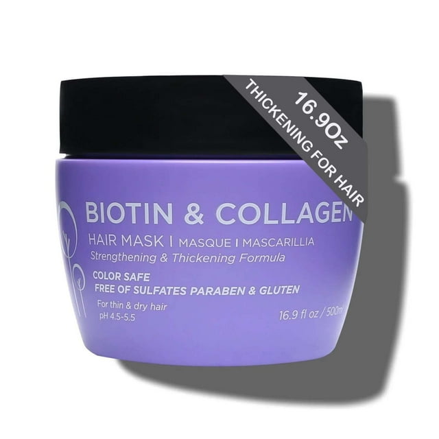 Luseta Mascarilla capilar de colágeno con biotina para cabello seco y dañado 16.9 oz Tratamiento fortalecedor y espesante para el crecimiento del cabello Tratamiento capilar acondicionador profundo