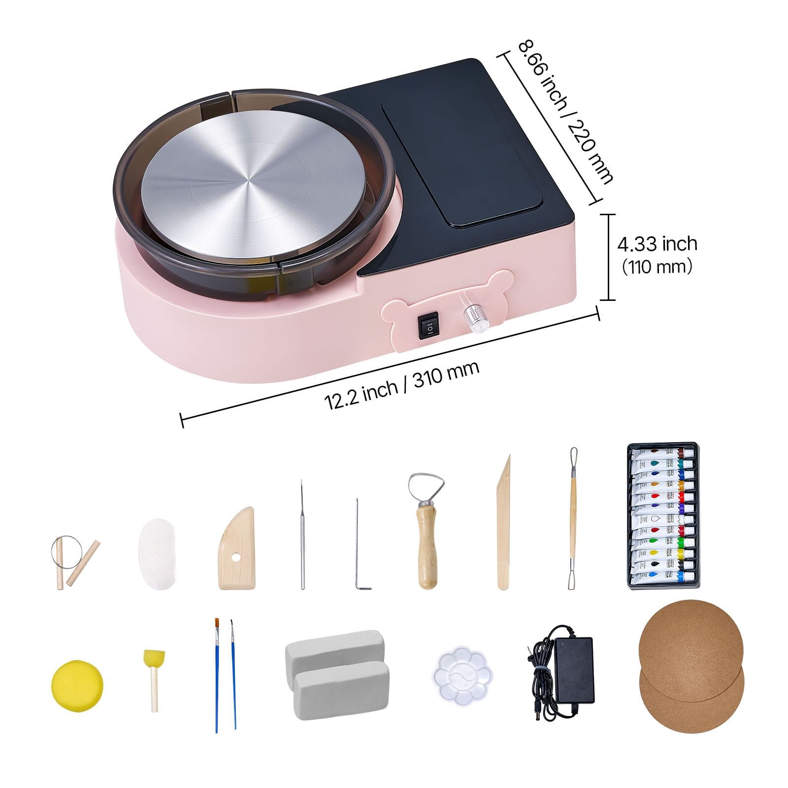 6-Inch Mini Pottery Wheel with Forward and Reverse Rotation,Adjustable Speed,Electric Clay Tool Kit for Kids and Adults,Pink