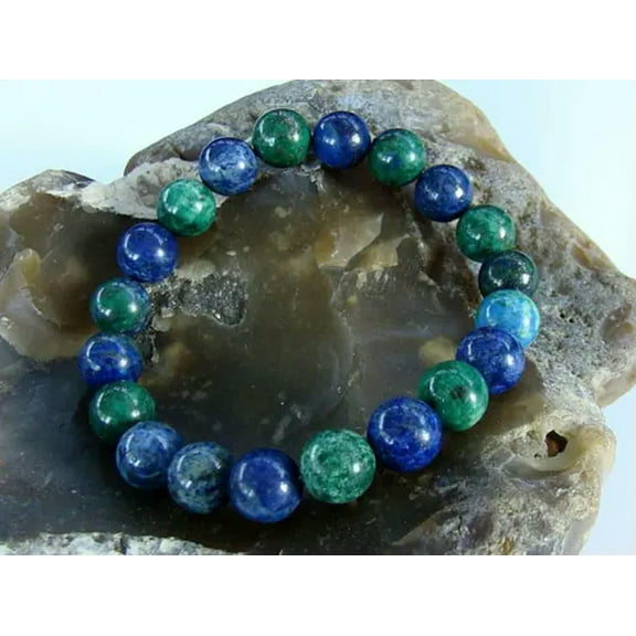 K-KED Mens Womens Elasticated Gemstone Beaded Bracelet LAPIS LAZULI Green Blue beads