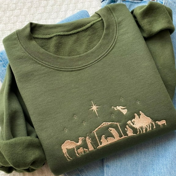 Christmas Nativity Sweatshirt Embroidered