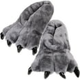 thumbnail image 4 of BRIGHTFUFU 1 par de pantuflas de pata de dinosaurio de invierno, pantuflas de felpa unisex, zapatos de interior (gris), 4 of 7