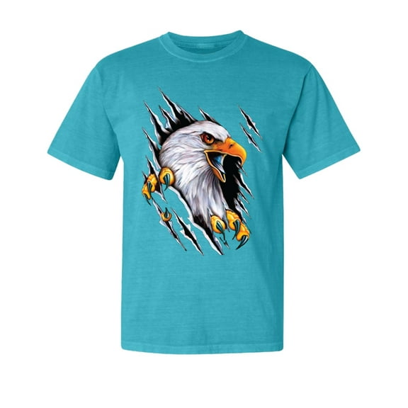 Wild Bobby, Torn Ripped Eagle Claws, Animal Lover, Garment-Dyed Washed Look Short Sleeve T-Shirt, Blue Lagoon, Small