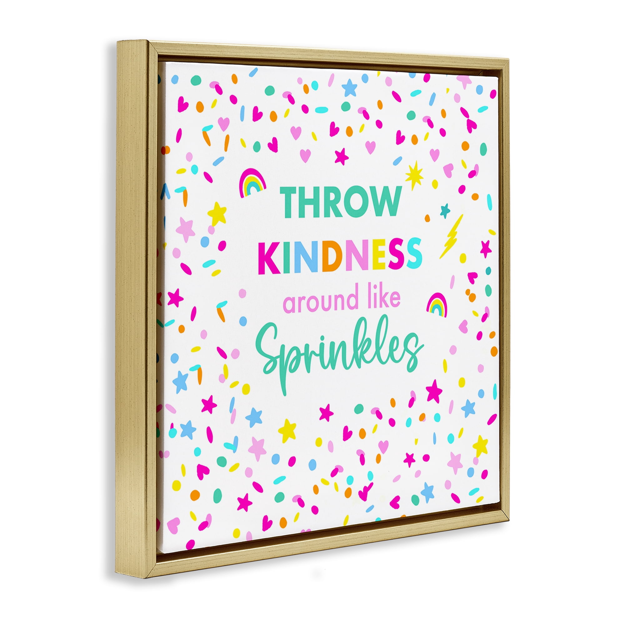 Stupell Industries Kindness Like Sprinkles Text & Numbers Painting Gold Floater Framed Canvas Art Print Wall Art, 18 x 18