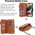 thumbnail image 3 of for iPhone 11 pro max Wallet case with Zipper Card Holders for Women,iPhone 11 pro max Phone Cases Slots Crossbody Flip Folio Book Cover with Credit Card Holder Men case - Brown, 3 of 6