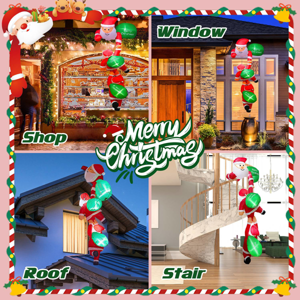 8FT Inflatable Santa Claus Decoration, 3 Santa Figures, 6 Sets LED Lights, 1-Min Inflation for Indoor or Outdoor