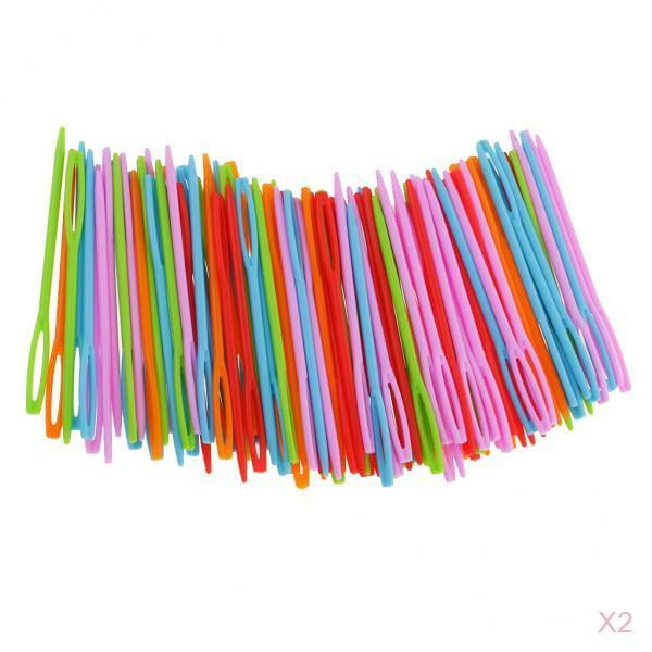 Agujas de Plástico de 100 Uds para de Lana para Niños, Ganchillo de Punto de 7cm , 200 piezas de color aleatorio, 7cm BLESIY Conjunto de agujas de coser de colores