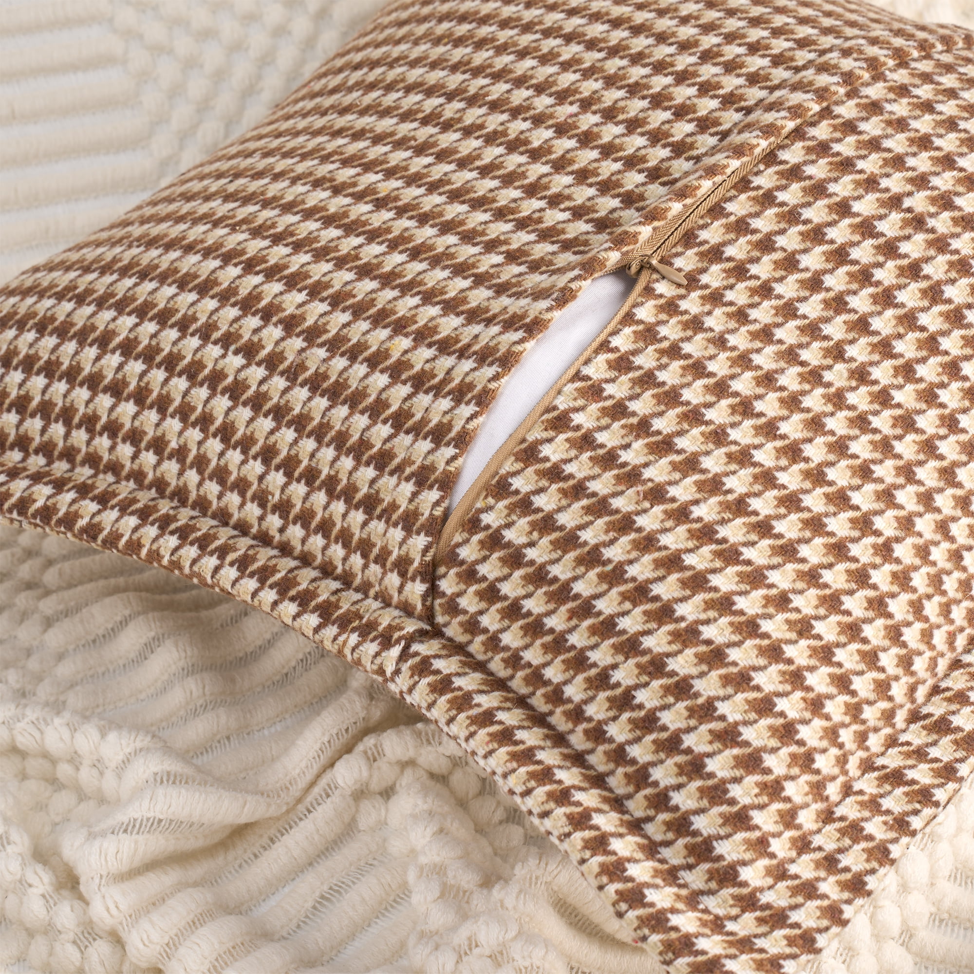 Unique Bargains Soft Houndstooth Throw Pillow Covers Set of 2 Brown 20" x 20"