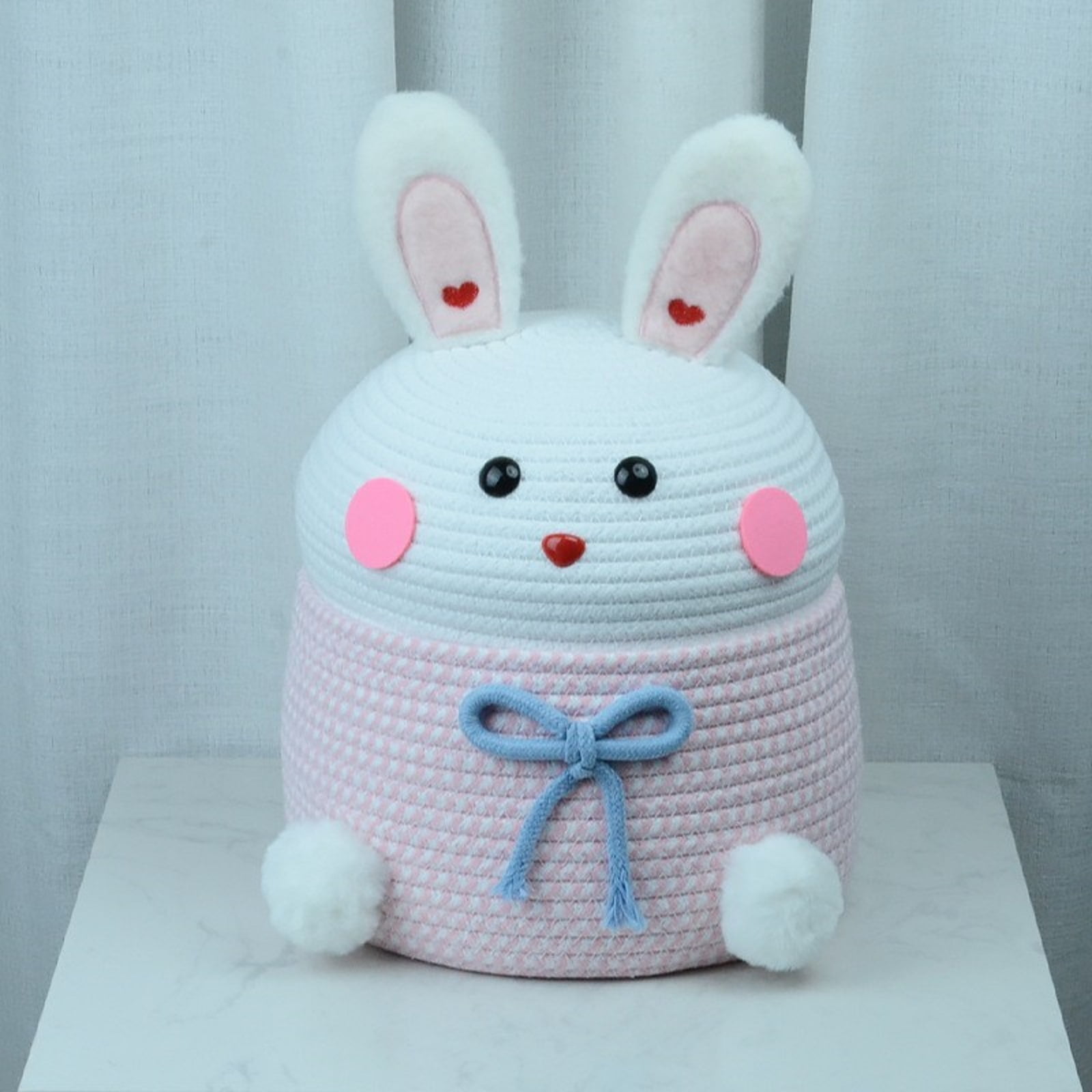 Easter Bunny Ear Cotton Yarn Storage Basket Handmade Knitting Basket for Snacks and Toy Organizer Cute Rabbit Decorative Box for Spring Holiday A