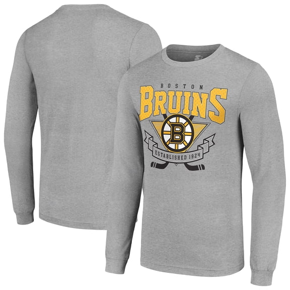 Men's Starter Heather Gray Boston Bruins '80s Inspired Team Logo Long Sleeve T-Shirt