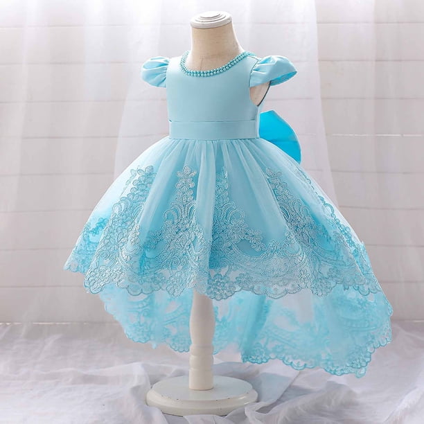 Zwiiyzr 1-9y First Communion Dress Flower Girl Dress Elegant High Low Satin A-Line Bridesmaid Princess Dress for Wedding Party Sky Blue, Infant Girl's