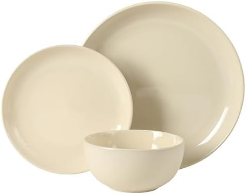 Rockaway 12 Piece Plates and Bowls Matte Outside/Shiny Inside Glaze Service for 4 Dinnerware Set - Assorted Color (Cream, Blue, Beige, Brown) - Dishwasher and Microwave Safe