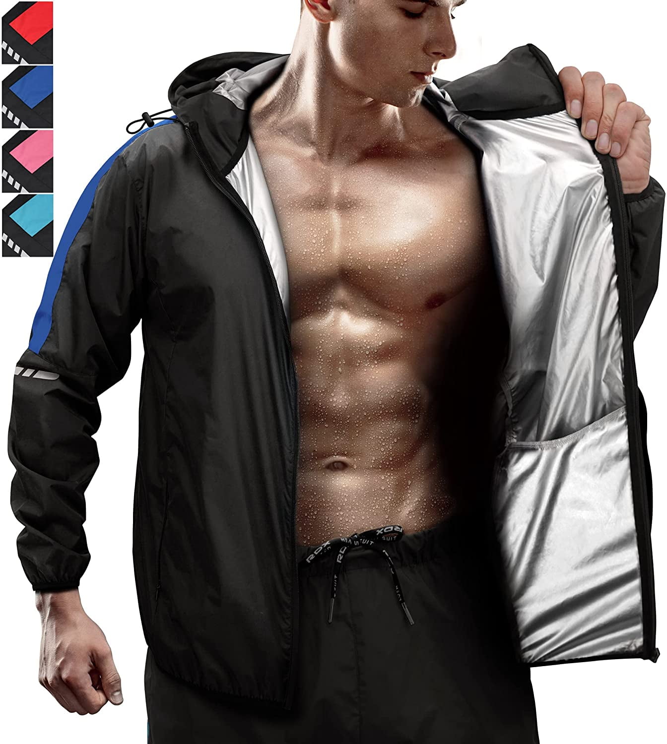 Sauna Sweat Suit MMA Boxing Track Weight Loss Slimming Fitness Gym Red & Silver 