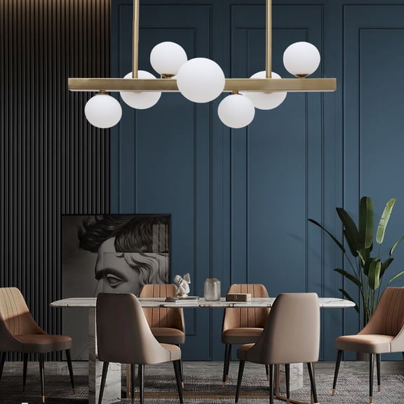 Loyalheartdy 7-Light Linear Pendant Chandelier Modern Bubble Pendant Lighting Fixture Home Glass lamp Fixture Decoration for Kitchen Living Room Bedroom
