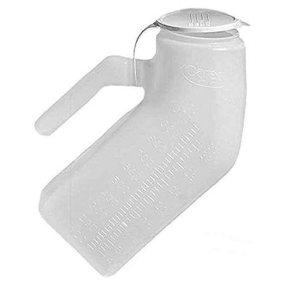 Carex Male Urinal with Cover - 32oz, Case of 6 - Bedside Urinal for Men, Portable, Easy-Clean, Graduated Output Measurement, Lightweight Polyethylene