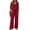 A4_Wine, variant on VISALY 2 Piece Linen Outfit 3/4 Sleeve V Neck Cotton Linen Tunic Blouse Peasant Shirts Drawstring Waist Wide Leg Pants Set Lightweight Casual Summer Gauze Sets Beach Vacation Tracksuit Beige L
