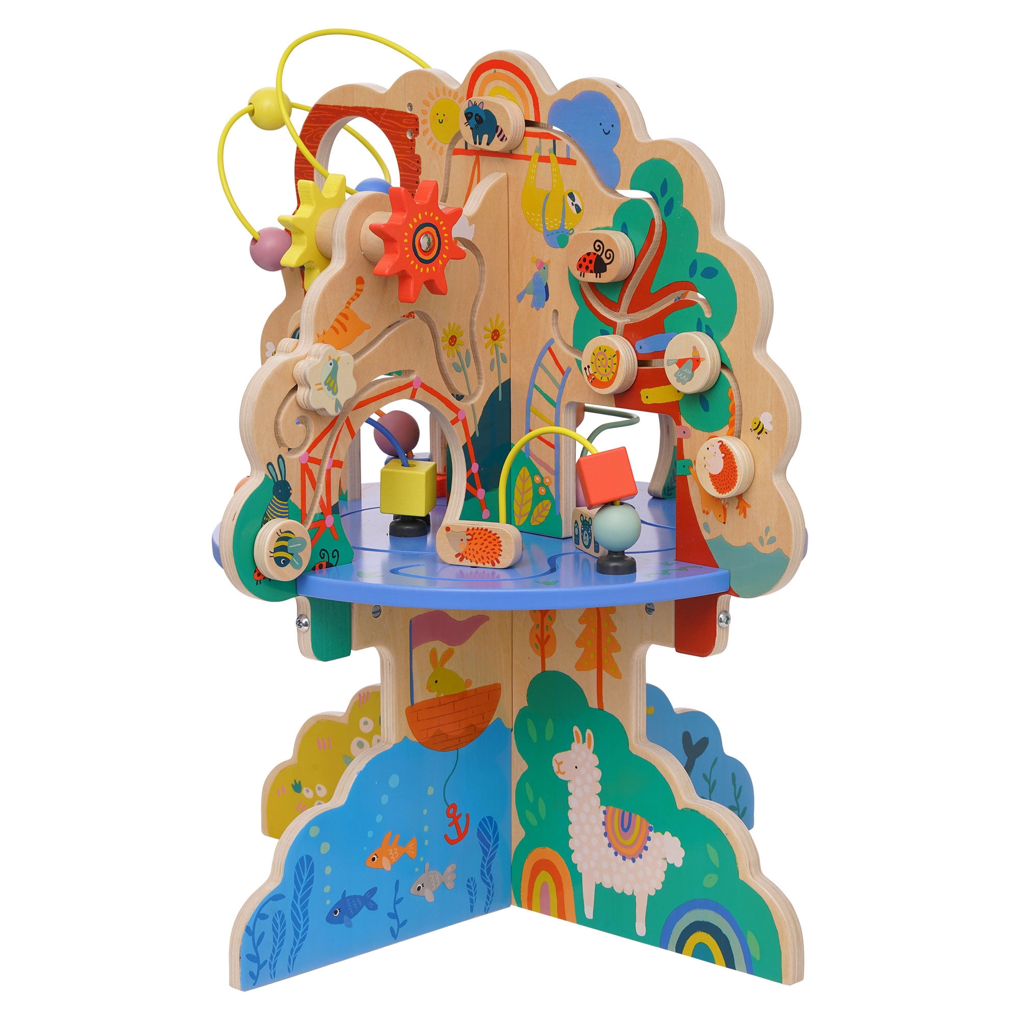 Manhattan Toy Wooden Toddler Activity Center with Gliders, Abacus, Spinners, Spring Toys, and Bead Runs