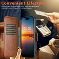 thumbnail image 4 of Detachable Wallet 2 in 1 Case For iPhone 13, PU Leather Flip Kickstand Cover with [Compatible with MagSafe][RFID Blocking][3 Card Holder & 1 Slide Sot][Magnetic Closure],Brown, 4 of 10