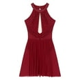 thumbnail image 3 of Alvivi Womens Rhinestone Figure Skating Dress Mesh Patchwork Ballet Leotard Lyrical Dance Costume Burgundy XXL, 3 of 7